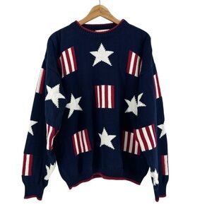 VINTAGE 90s Stars and Stripes St. Johns Bay Knit Sweater Oversized